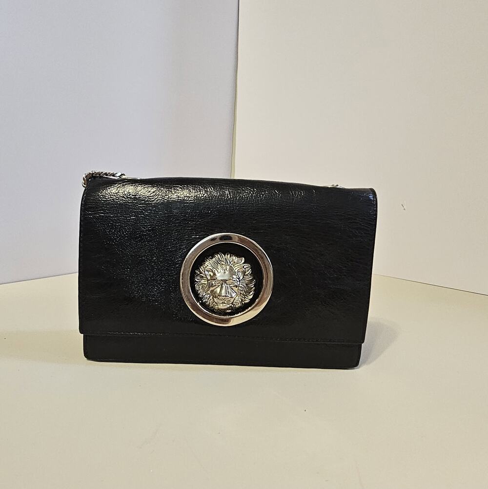 Versace Versus Lion Head Chain Leather Bag Black